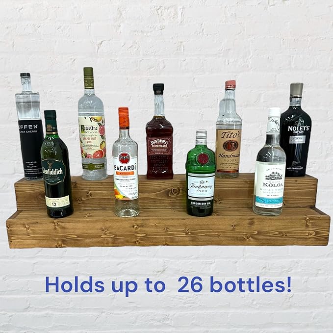 Tiered Bottle Shelf | 2 Tier Liquor Bottle Display | Bar Organization | Display Shelf | Wine Shelf | Bar Display | Kitchen Counter Shelf (30", Early American)