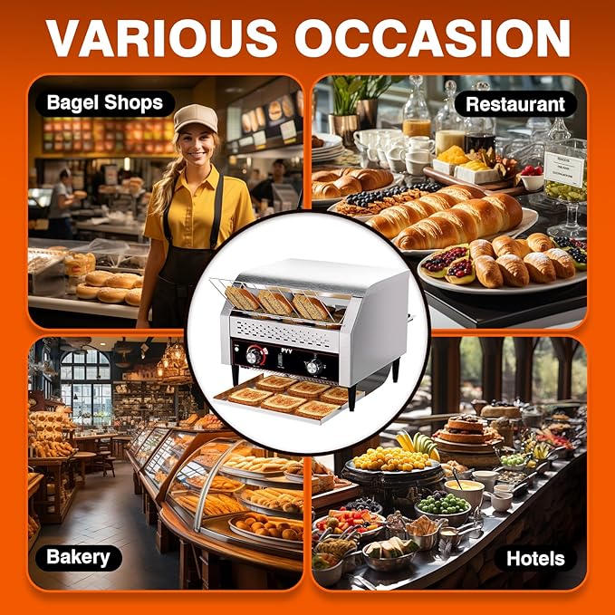 PYY Commercial Conveyor Toaster 450 Slices/Hour, Electric Conveyor Belt Toaster for Toast, Bun, Bagel, Bread, Heavy Duty Stainless Steel Toaster Oven for Restaurant, Bakery, Buffet Use