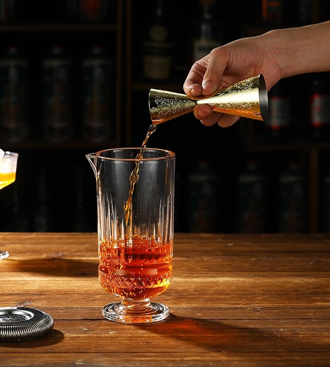Double Cocktail Jigger Slim Style Measuring Jigger with Etched Pattern (Gold Plated Spirit)