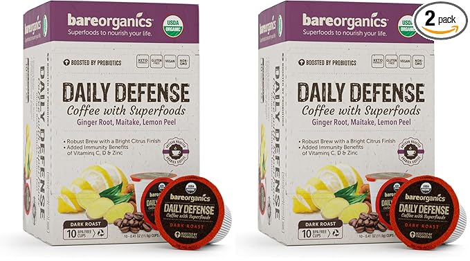 BareOrganics Daily Defense Coffee with Superfoods, 60ct (15660) (Pack of 2)
