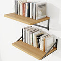 Deep Wall Shelves 16"W x 12"D Engineered Wood Floating Shelves for Wall, Sturdy Metal Bracket Bookshelves Home Decor Storage for Living Room Bedroom Bathroom Kitchen, Set of 2, Oak Finish