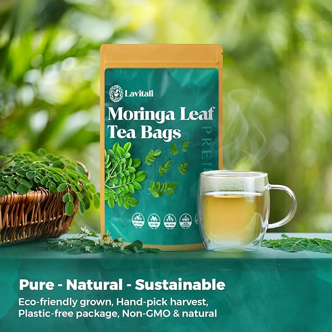 Lavitali, Moringa Leaves Tea Bags | 60 bags, 100% Pure Herbal Tea | Caffeine-Free, Eco-Friendly Filter Bags | Daily Natural Botanical, Hot or Iced Herbal Infusion