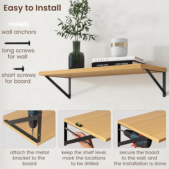 Axeman Deep Floating Shelves - 30 Inch Floating Shelves Set of 2-12 Inch Deep Oak Wall Shelves for Living Room Bathroom Kitchen
