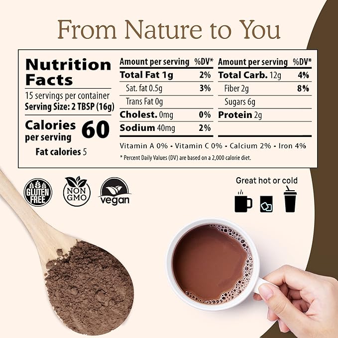 Real Mushrooms Organic Hot Chocolate Mix with Reishi, Turkey Tail, Chaga, Shiitake, Maitake – Cacao Powder Organic Mushroom– 5 Defenders Mushroom Cacao Powder, Vegan, Gluten-Free, 15 Servings