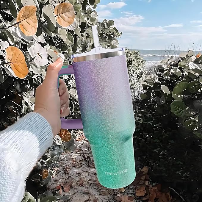 40 oz Tumbler with Handle and Straw Lid Insulated Tumblers Cups with Lids Straws Double Wall Vacuum Leak Proof Stainless Steel 40oz Tumbler Travel Mug Gifts for Men Women Him Her (Glitter)