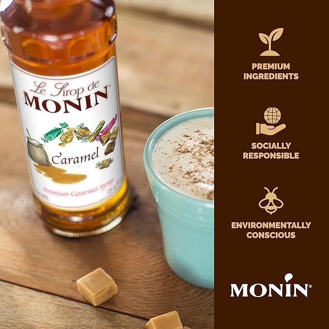 Monin - Caramel Syrup, Rich and Buttery, Great for Desserts, Coffee, and Cocktails, Gluten-Free, Non-GMO (750 ml)