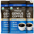VitaCup Organic Genius Ground Keto Coffee, Increase Energy & Focus w/MCT Oil, Turmeric, B Vitamins, D3, USDA Organic Ground Coffee Medium Dark Roast, 100% Arabica Coffee Grounds, 3 bags, 10 oz each