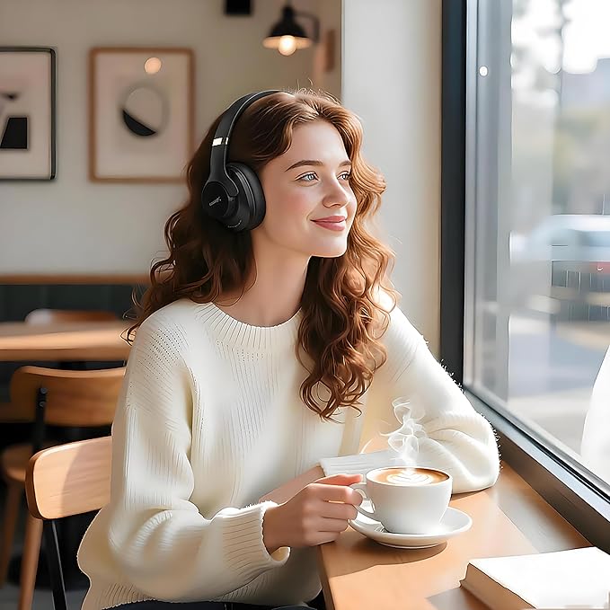 Riwbox NC3 Noise Cancelling Headphones,Bluetooth Over Ear Wireless Headset,60H Playtime,Hi-Res Audio, Foldable,Bluetooth V5.4,Comfort&Immersion for Work,Commuting (Black)