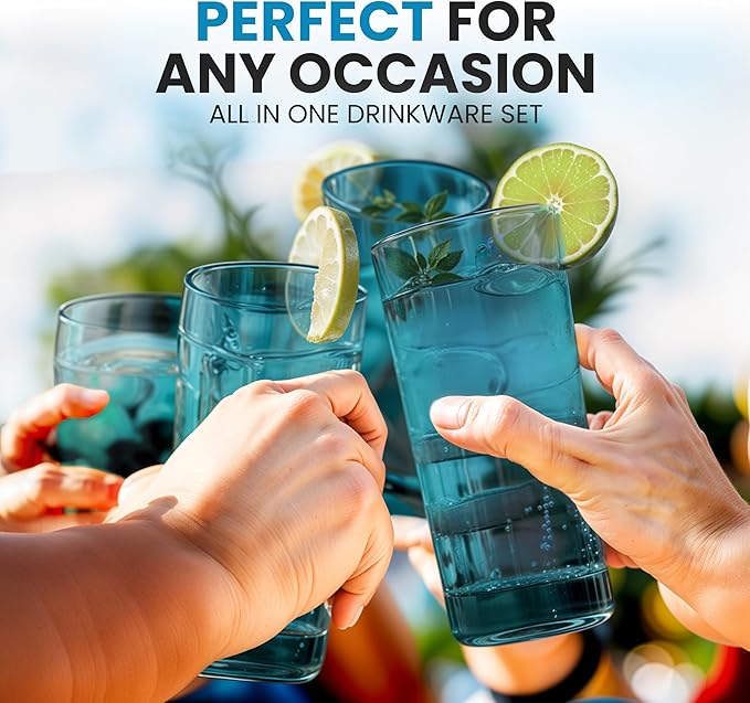 Zulay Kitchen Acrylic Glasses Drinkware - 6 Piece Unbreakable Plastic Tumblers - BPA-Free, Reusable Plastic Drinking Glasses for Home & Outdoors - Lead-Free & Dishwasher Safe - Turquoise - (24oz)