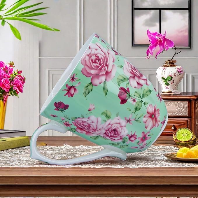 14oz Bone China Coffee Mugs for Women Floral Coffee Mug Tea Cups Novetly Coffee Cups Gift for Women Mom Friends