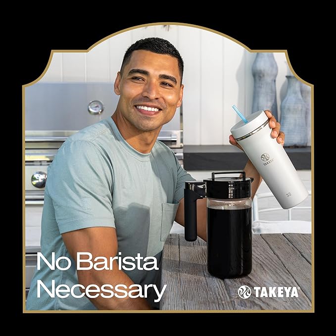 Takeya Glass Cold Brew Coffee Maker for Iced Coffee, Airtight Pitcher, Premium Quality, 2 Quart, Black Lid and Handle