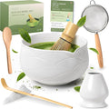 Matcha Kit Whisk Set (7 Pcs) - Complete Matcha Set, Matcha Bowl with with Bowl, Whisk and Holder, Bamboo Spoon/Scoop, Scoop Rester and Sifter incl. Booklet