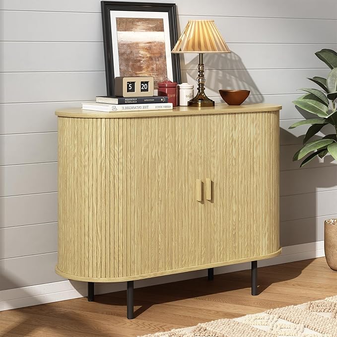 ONBRILL 40" Sideboard Buffet Cabinet with Storage, Storage Cabinet with Sliding Door & Adjustable Shelf, Modern Accent Coffee Bar Console Table for Kitchen, Entryway, Oak