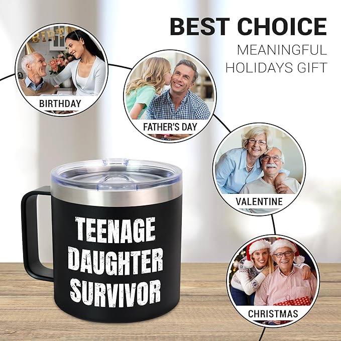 Christmas Dad Gifts from Daughter Son - 14 oz Stainless Steel Insulated Coffee Mug with Lid - Funny Birthday Gifts for Dad, Husband Birthday Gift from Wife, Mens Gift Ideas