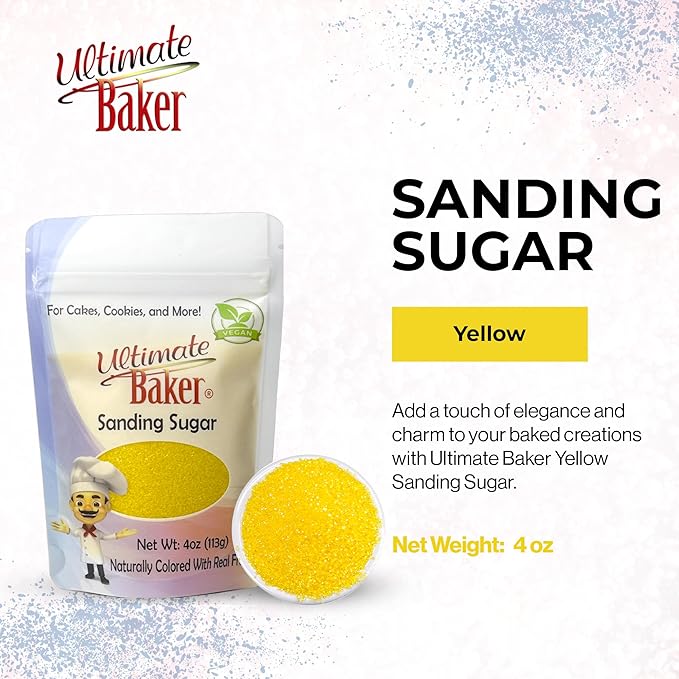 Ultimate Baker - Sanding Sugar, Yellow - Vibrant, Naturally Colored Baking & Decorating Sugar, Perfect for Sprinkling on Cakes, Desserts & Confections, Medium Crystal - 4oz