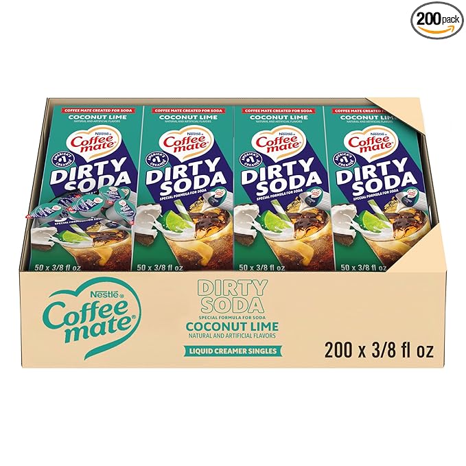 Nestle Coffee mate Creamer, Dirty Soda Coconut Lime Flavor, Liquid Creamer Singles, Non Dairy, No Refrigeration, 0.375 fl oz Tubs (Pack of 200)