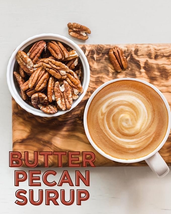 Upouria Butter Pecan Coffee Syrup Flavoring, 100% Vegan, Gluten-Free, Kosher, 750 mL Bottle (Pack of 2) with Coffee Syrup Pump