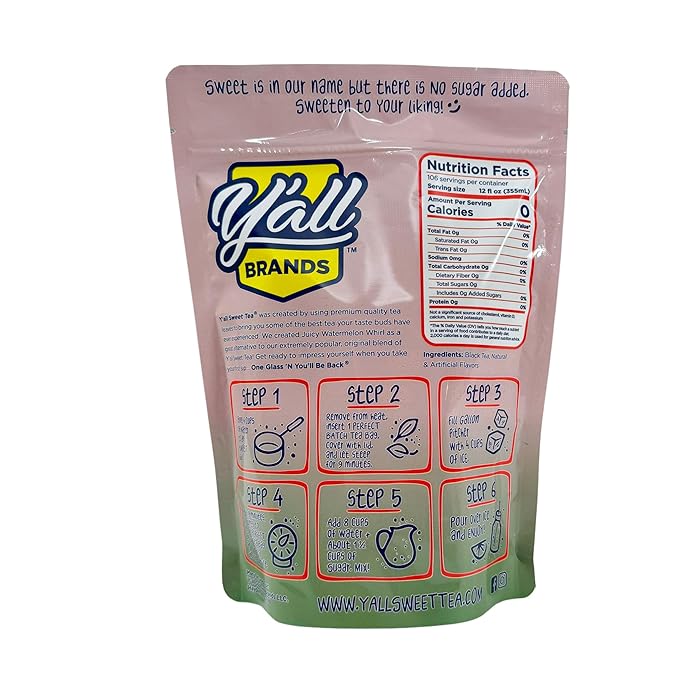 Y'all Sweet Tea - Watermelon Flavored Iced Tea Bags One Gallon Size in 10 Gallons Per Pack Quick Brew Southern Ice Tea with Juicy Watermelon Flavor | As Seen on Shark Tank (Caffeinated)