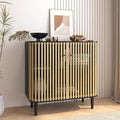 Sideboard Buffet Cabinet with Slatted Bamboo Doors, 31.5" Accent Storage Cabinet with Curved Design, Coffee Bar Cabinet Credenzas for Living Room, Kitchen, Entryway