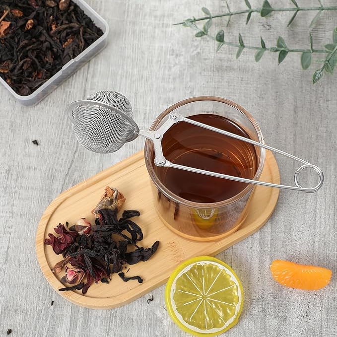 Snap Ball Tea Strainer, Tea Infuser with Handle Tea Mesh Infuser Snap Ball Strainer Steep Loose Leaf Tea Infuser Fine Mesh Ball Tea Filter Strainer for Spices and Seasonings