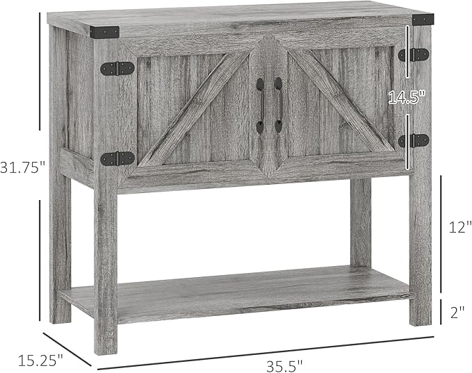 HOMCOM Farmhouse Double Door Coffee Bar Cabinet, Console Table, Sideboard Buffet Cabinet with Bottom Shelf for Entryway, Living Room, Stone Gray