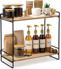 Wooden Coffee Bar Rack – 2-Tier Countertop Organizer with Detachable Back Rails – Minimal Scandinavian Design Storage Shelf for Kitchen, Office, Coffee Station, Bar & Bathroom