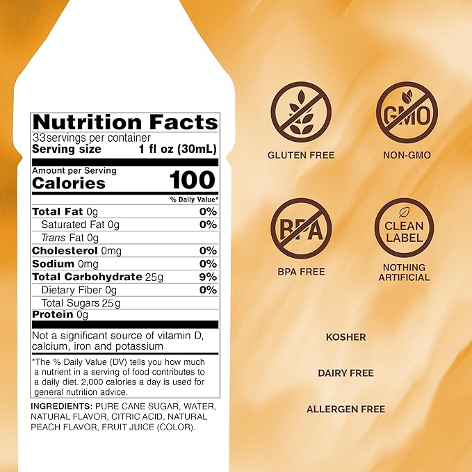 Monin - Peach Syrup, Fresh and Juicy Flavors, Great for Iced Teas, Lemonades, and Sodas, Non-GMO, Gluten-Free (1 Liter)
