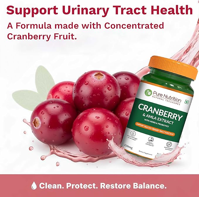 Pure Nutrition Cranberry Extract with Amla & Probiotics |120 Caps | Cranberry Extract Supports Healthy Urinary Tract Function* | Non GMO