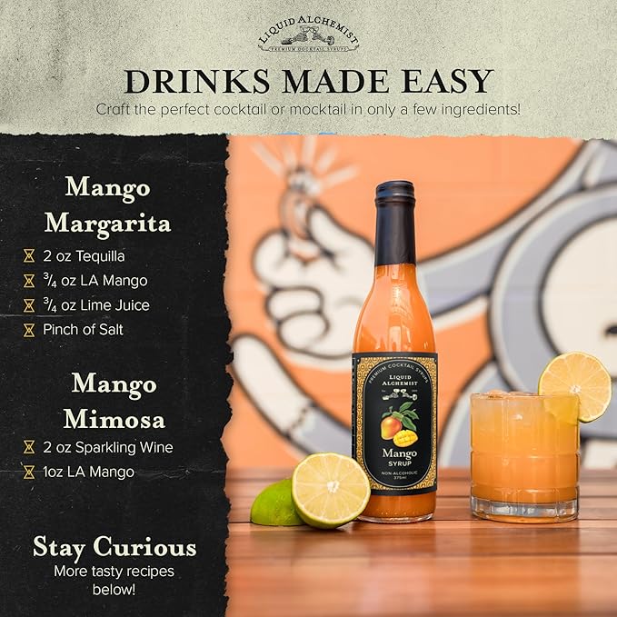 Liquid Alchemist Mango Syrup for Drinks - Real Ingredients Make our Mango Puree for Cocktails the Perfect Margarita Mix - Our Tropical Flavoring Syrup is Non-GMO & Vegan (12.7 oz)