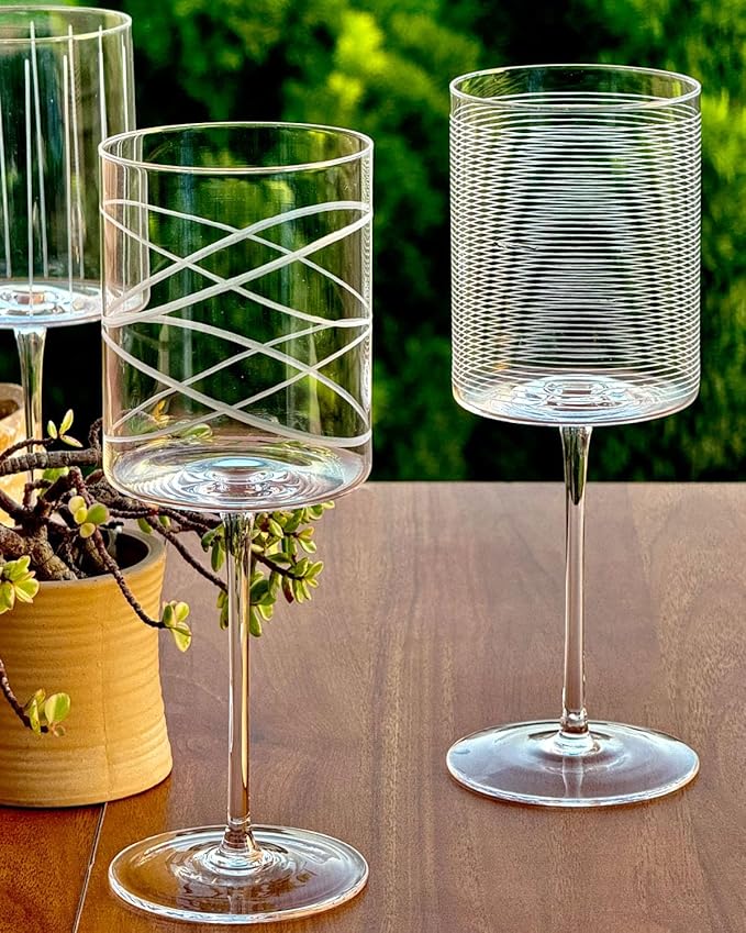 Wine Glasses Set of 4-16oz Cylindrical Red White Wine Glass, Made from Lead-Free Premium Crystal, Great Gift for Wedding, Anniversary, Christmas, Birthday, 9’’ Tall, etched