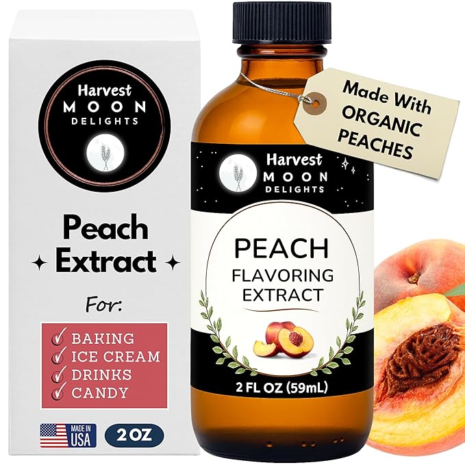 Natural Peach Extract - 2 oz - Water-Soluble - By Harvest Moon Delights - Peach Extract for Baking, Ice Cream, Drinks, and Candy - Flavoring, Flavor - Sugar-Free