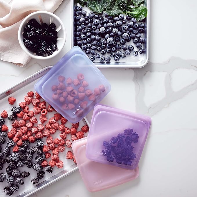 Stasher Premium Silicone Reusable Food Storage Sandwich Bag, Blueberry, Microwave, Sous Vide, Dishwasher, Oven and Freezer Safe, BPA Free, Leak-free, Eco-friendly, 28 Oz