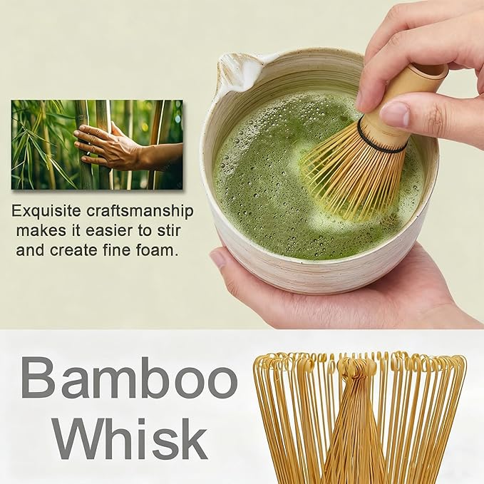 Matcha Whisk Set, Matcha Set, 6 Pieces, with Bamboo Whisk, Ceramic Bowl & Sifter Complete Matcha kit Tea Includes Scoop & Spout Bowl, Traditional Japanese Tea Accessories for Home (set of 6)