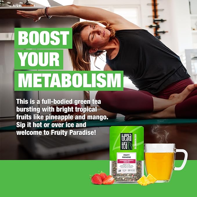 Tiesta Tea - Fruity Paradise, Strawberry Pineapple Green Tea, Premium Loose Leaf Blend, Tropical Fruit Flavor, Medium Caffeinated, Hot or Iced, 20-25 Cups, 9.6oz Resealable Pouch, Pack of 6