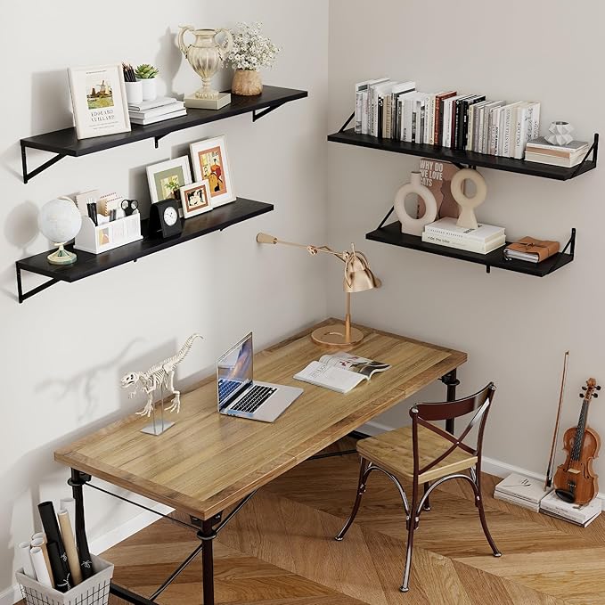 Axeman Floating Shelves for Wall Black- 55 Inch Wide x 12 Inch Deep Wall Shelves Set of 2 - Black Deep Wood Floating Shelves for Living Room Bedroom Laundry Room