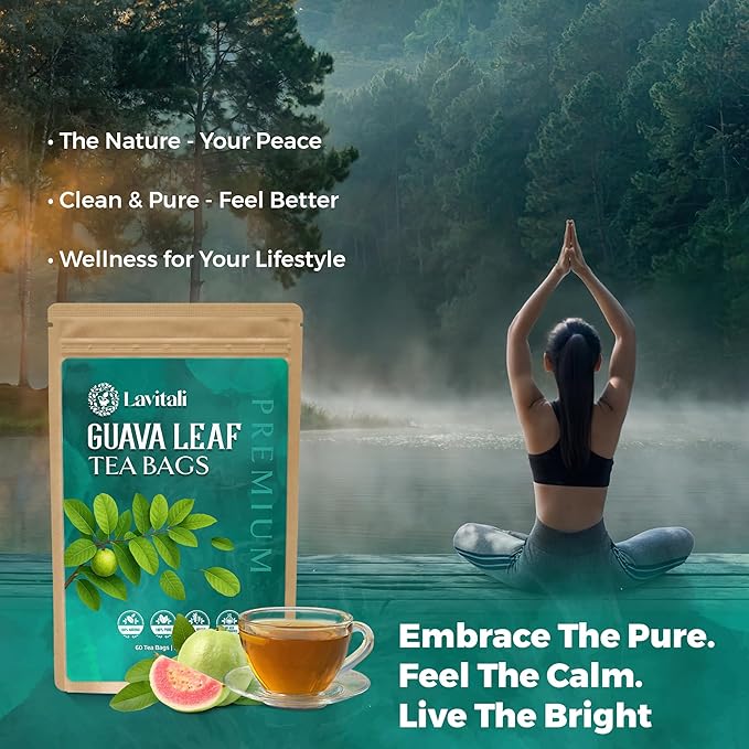 Lavitali, Guava Leaves Tea Bags | 60 bags, 100% Pure Herbal Tea | Caffeine-Free, No Sugar, Eco-Friendly Filter Bags | Daily Natural Botanical, Hot or Iced Herbal Infusion