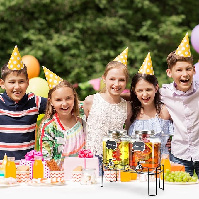 1.6 Gallon Glass Drink dispenser, 2 PCS Beverage Dispenser With Stand, Lemonade Dispenser with Stainless Steel Spigot,Drink Dispensers for Parties,Weddings, Picnic