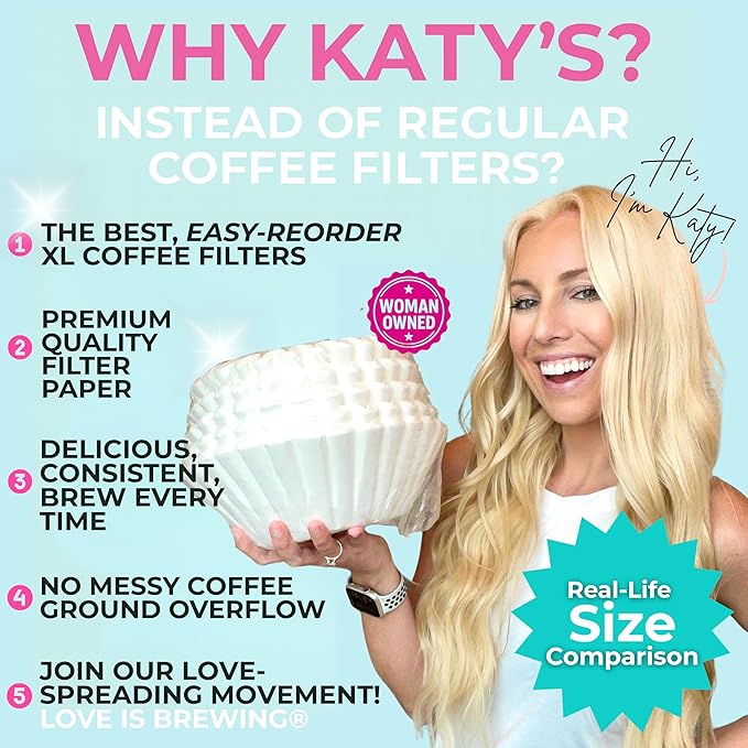 Katy's Extra Large Coffee Filters (12.5” x 4.5” Inch) For BUNN 1.5 to 3 Gallon Coffee & Tea Machines - Premium, Tall Walls, No Ground Overflow - Commercial Coffee Filters for Businesses (Bulk Pack)