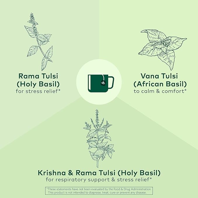 ORGANIC INDIA Tulsi Original Herbal Tea - Holy Basil and African Basil Calming and Stress Relief Tea, Immune Support, USDA Certified Organic, Non-GMO, Caffeine-Free - 18 Infusion Bags, 6 Pack