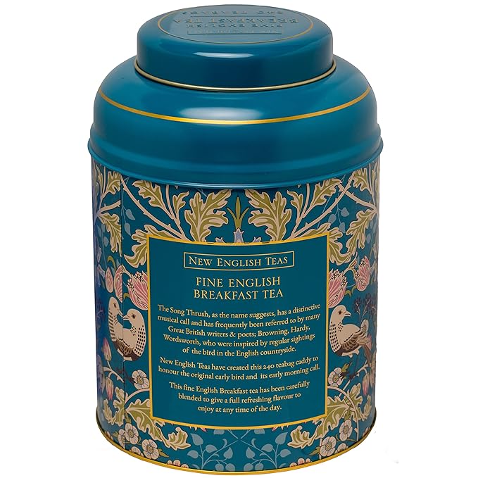 New English Teas Song Thrush & Berries Teal Tea Caddy with 240 Breakfast Teabags