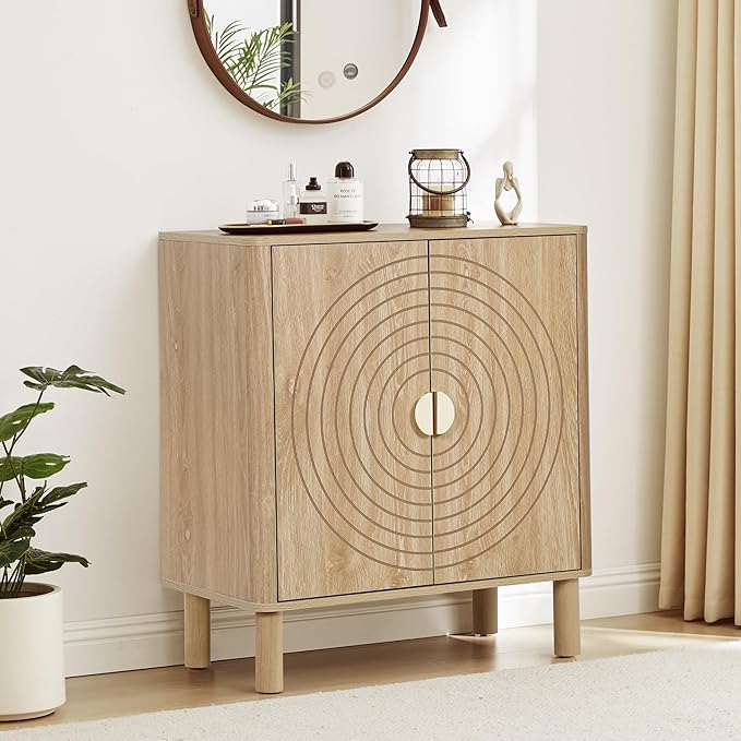 Sideboard Buffet Cabinet, Kitchen Sideboard Cabinet with 2 Doors and Adjustable Shelf, Wood Coffee Bar Console Table for Living Room, Dining Room, Hallway (Natural)