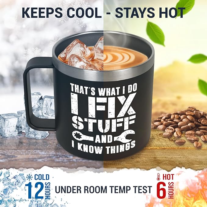 Christmas Funny Gifts for Men - 14 oz Stainless Steel Insulated Coffee Mug with Lid - Birthday Gifts for Dad from Daughter Son, Husband Birthday Gift Ideas, Funny Dad Gift for Grandpa