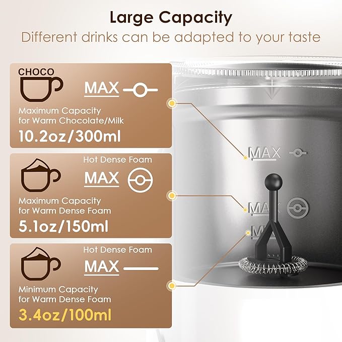 BioloMix Electric Milk Frother 4 in 1 Automatic Hot and Cold Milk Frother Warmer for Milk Latte Foam Maker Hot Chocolates Cappuccino (Black)