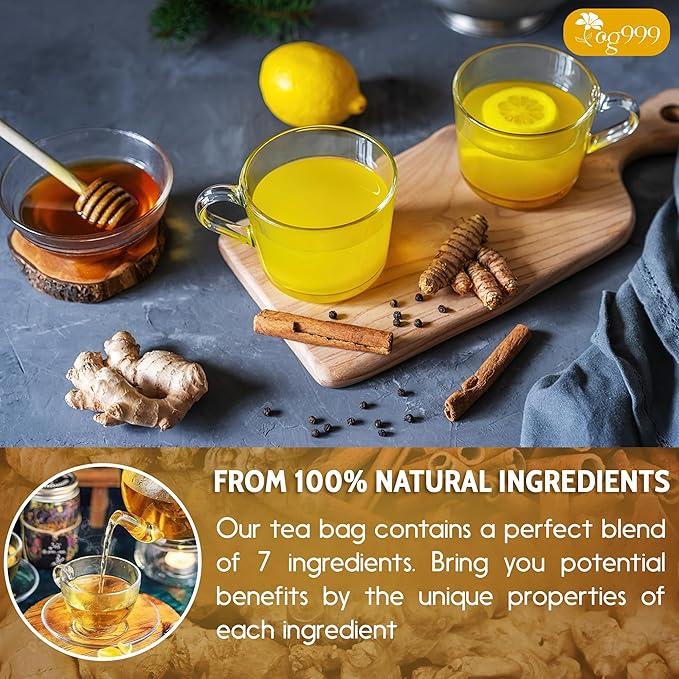 TOG999, 200 Bags Premium Turmeric Ginger Cinnamon Tea. Upgraded Version. Improve Digestion, Support Brain, Weight, Skin and Sleep. Eco-Conscious Tea Bags. No Sugar, No Caffeine, No Gluten, Vegan.