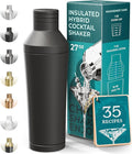 Insulated Cocktail Shaker Set | Double Wall Stainless Steel | Martini Shaker for Home Bar Bartending | Built-in Drink Measurement System & Strainer, Travel Bag, 35 Recipes | Gift Set (Matt Black)