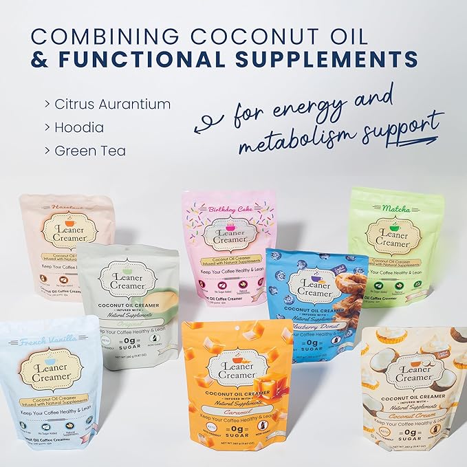 Leaner Creamer Coconut Creamer with Superfood Ingredients – Non-Dairy, Sugar-Free, Keto, Gluten-Free Powdered Coffee Creamer – Caramel – 280g