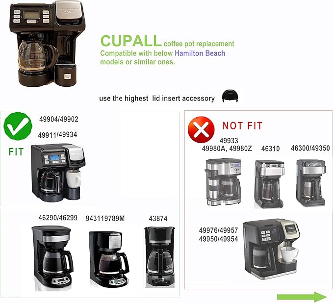Coffee Machine Replacement 12CUP Glass Carafe, Fit With Hamilton Beach 49902/04 Coffee Maker, 12 cup coffee maker 49902 49904 49915 49905 49317 49467 49611 49934 46290 46299 46293 43874 49630 49615