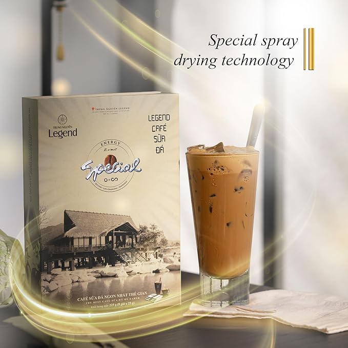 TRUNG NGUYEN LEGEND CAFE SUA DA Premium Instant Coffee for Energy Boost by NANO+ Technology, Non-Dairy Creamer, Coffee Mix - Strong and Pure Vietnamese Instant Coffee (9 Packets/Box)