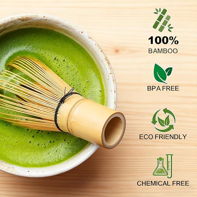 Matcha Whisk Set, 6 Piece Matcha Kit with Bamboo Whisk Ceramic Bowl with Spout Sifter Scoop Traditional Japanese Tea Accessories for Home or Gifts (set of 6)