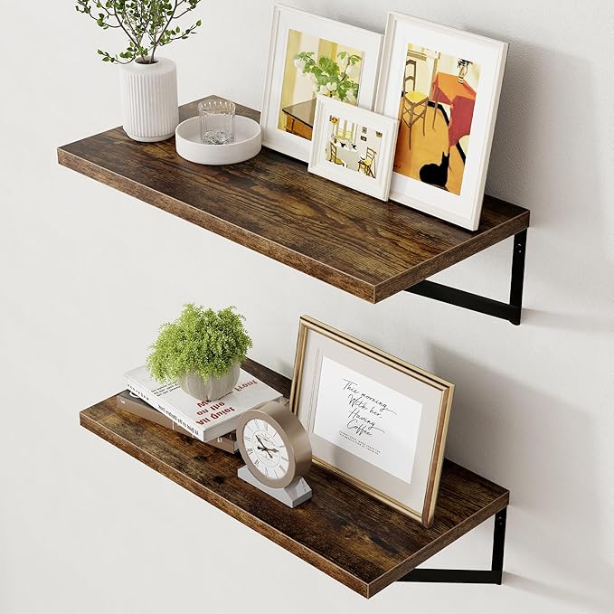 Axeman 12 Inch Deep Floating Shelves for Wall - 24 Inch Wide x 12 Inch Deep Wall Shelves Set of 2 - Rustic Wood Floating Shelves for Living Room
